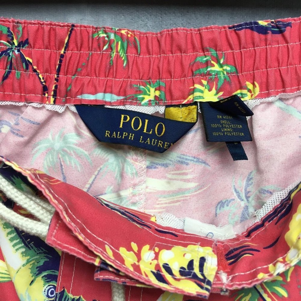 Polo‎ Mens Swim Trunks Shorts size L Pink Beach Print Palms Pockets Cut Liner - Picture 5 of 12
